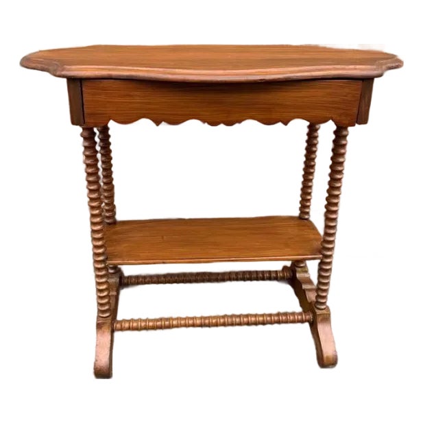 Antique Victorian Walnut Bobbin Leg Side Table With Drawer For Sale
