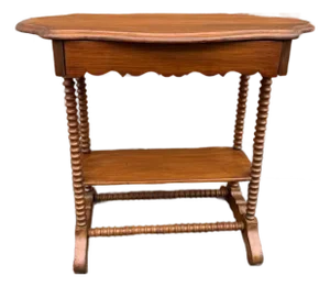 Antique Victorian Walnut Bobbin Leg Side Table With Drawer