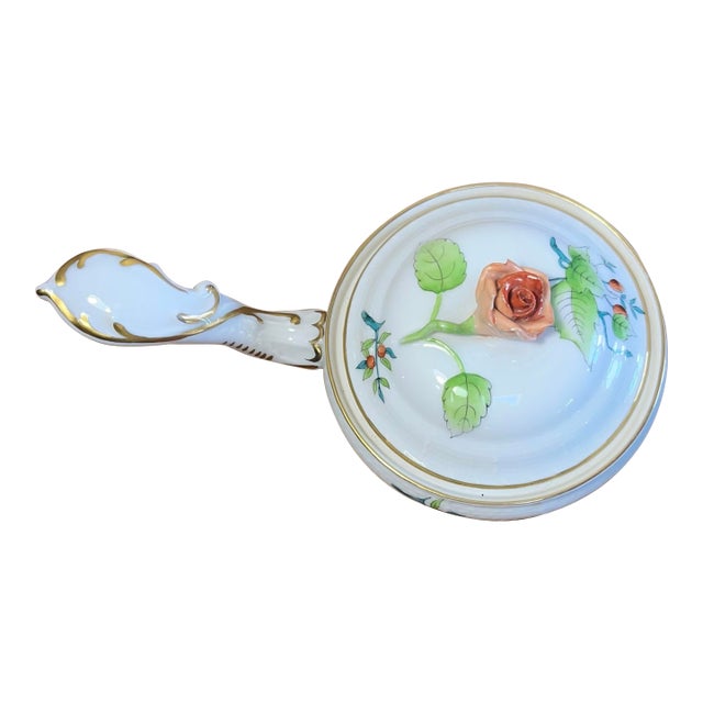 Antique Herend Hand Painted Porcelain Small Dish With Handle For Sale