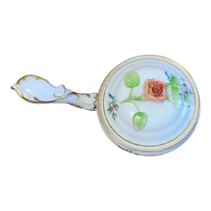 Antique Herend Hand Painted Porcelain Small Dish With Handle