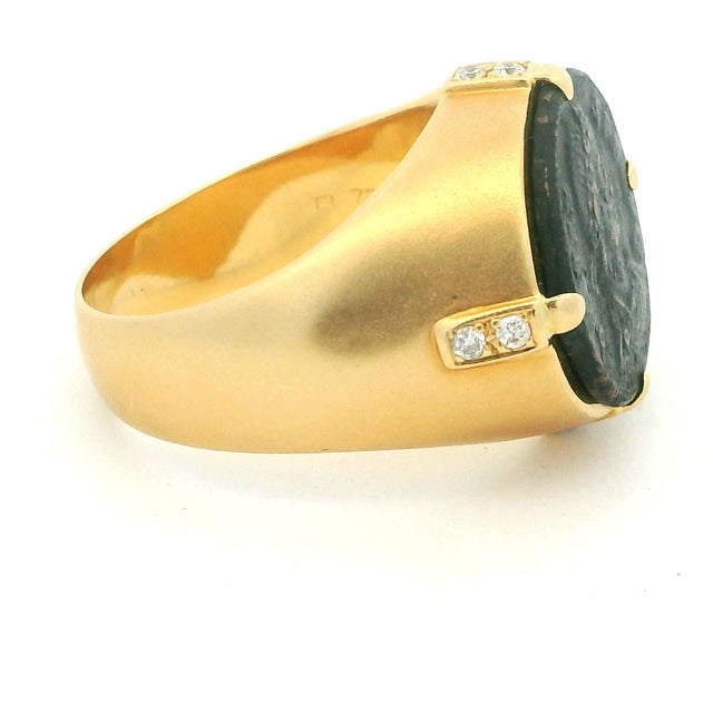 Contemporary Vintage Italian 18k Gold Diamond Intaglio Ring by Bastian Bros, Size 10 For Sale - Image 3 of 13
