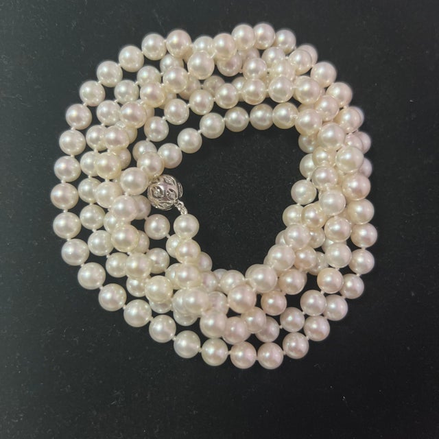 Natural Akoya Pearl Diamond Necklace 49" 18k White Gold 7 mm Certified For Sale - Image 11 of 13