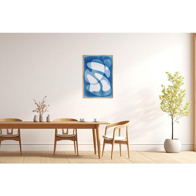 Mid-Century Modern 2025, Mid-Century Modern Shapes, Handmade Unique Monotype Cyanotype, Rotating Mobile in Blue Tones by Kind of Cyan For Sale - Image 3 of 8