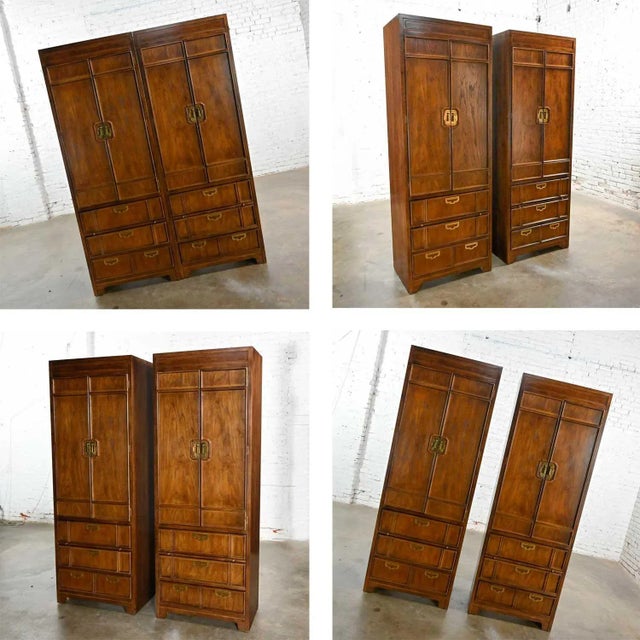 Vintage Campaign Style Thomasville Furniture Mystique 3 Section Modular Queen Bed Set W/Side Armoires For Sale - Image 15 of 17