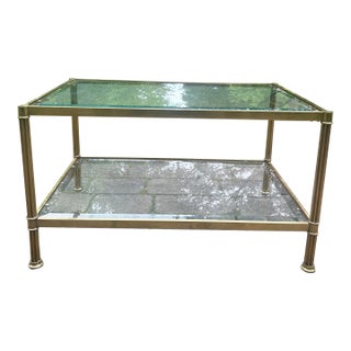 Mid-Century Modern Brass 2 Tier Glass Top Coffee Table For Sale