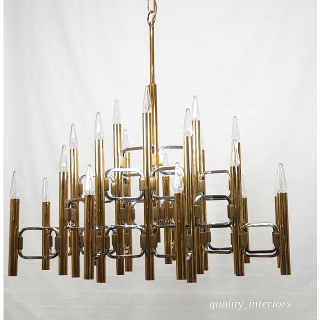Chrome Massive Vintage Gold & Chrome Gaetano Scolari Chandelier 21 Light Chandelier For Sale - Image 8 of 13