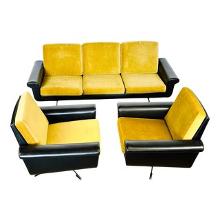 Vintage Scandinavian Living Room Set in Skai and Velvet, 1960, Set of 3 For Sale