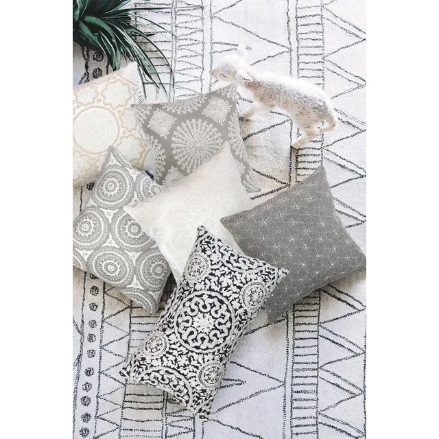 Modern Pasargad Home Naples Embroidered Pillow, Ivory/Silver For Sale - Image 3 of 4