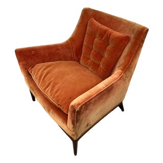 Mid-Century Modern Lounge Chair With Orange Velvet Upholstery For Sale