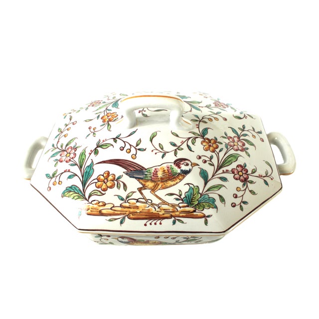 English Circa 1940's-1950's "Outeiro Agueda" Numbered Exotic Bird Portugal Lidded Soup Tureen For Sale - Image 3 of 5