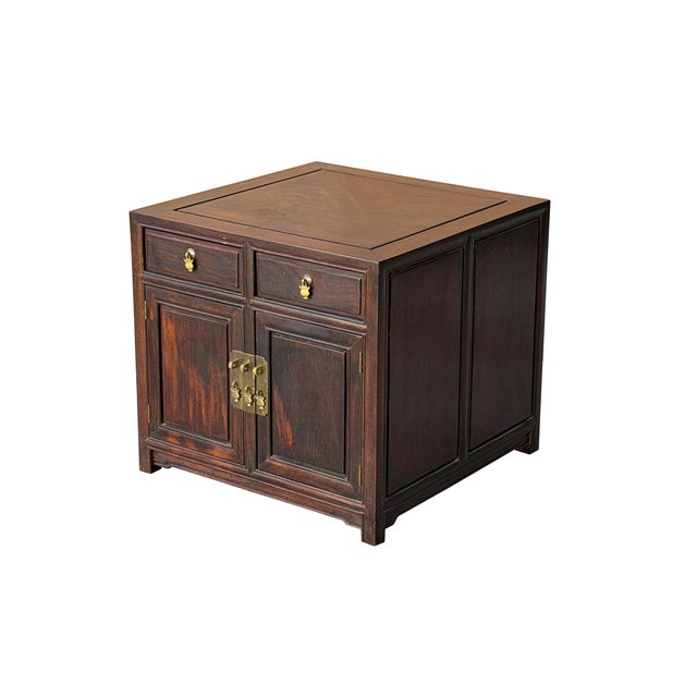 Vintage Brown Wood Patina Deep Wide Side End Table Nightstand Cabinet For Sale - Image 4 of 12