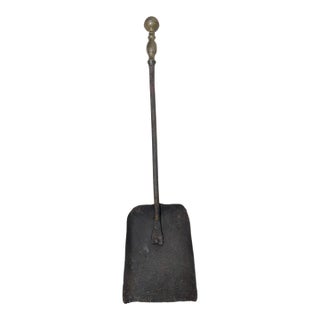 Antique 18th Century Wrought Iron Turned Brass English Fireplace Shovel Tool 13 For Sale