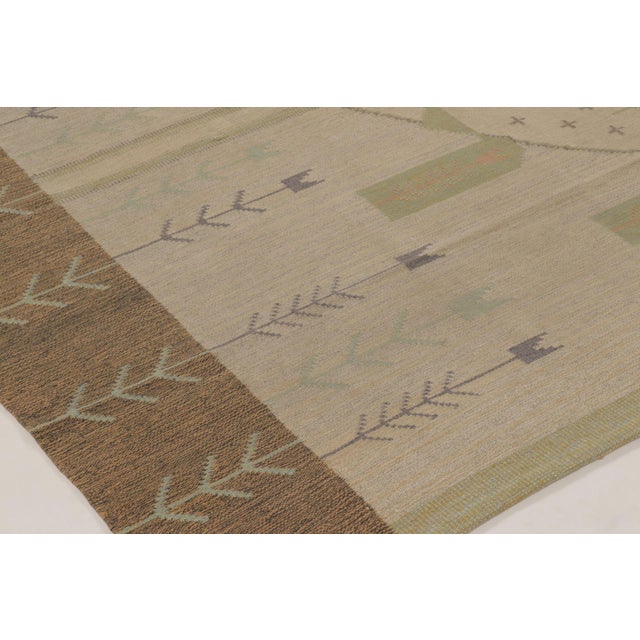 Beige Vintage Swedish Kilim With Eva Nemeth Inspired Design in Beige - Rug & Kilim For Sale - Image 8 of 10