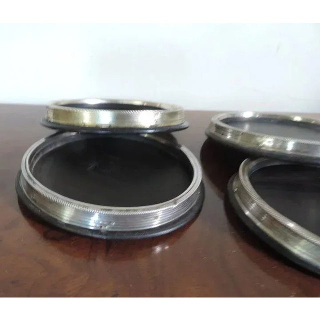 Wood 19th Century Dutch Neoclassical Silver & Ebony Hardwood Wine Coasters - Set of 4 For Sale - Image 7 of 11