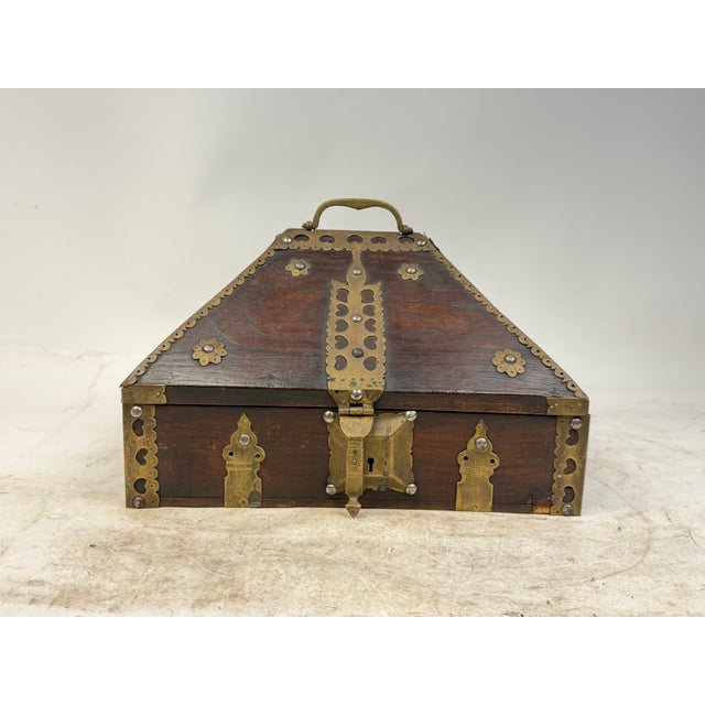 Antique Indian Jewelry Box in Wood and Brass, 1800s For Sale - Image 16 of 16