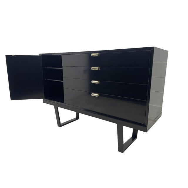 Herman Miller George Nelson for Herman Miller Black Lacquer Cabinet on Slatted Bench Base, 1950s For Sale - Image 4 of 18