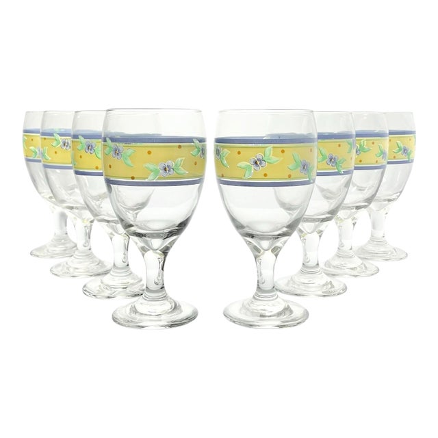1990s Pfaltzgraff “Summer Breeze” Iced Tea or All Purpose Glasses - Set of 8 For Sale