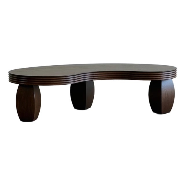 Ribbed Kidney Coffee Table in Walnut For Sale
