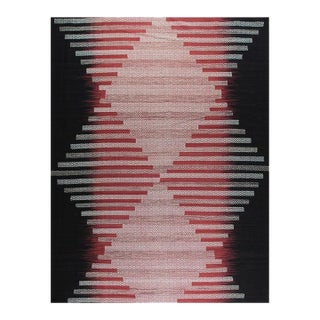 10x14 Black Flat Weave Wool Hourglass Motif Geometric Modern Carpet Rug For Sale