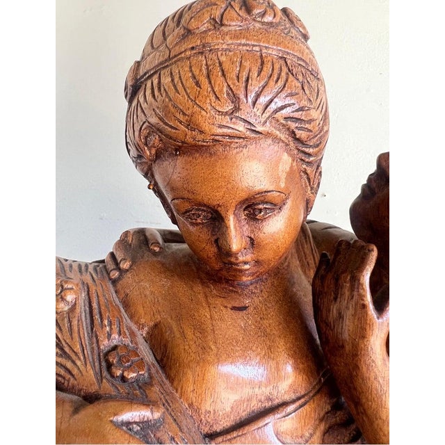 Antique Walnut Sculpture of Boy Whispering to Girl, Early 20th Century For Sale - Image 4 of 8