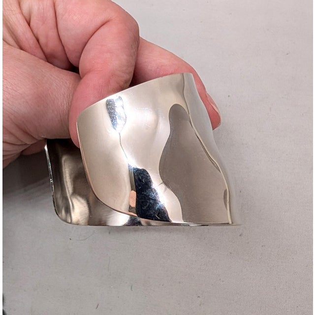 Silver Vintage 1977 Signed Napier Book Piece Rhodium Plated Wavy Cuff Bracelet For Sale - Image 8 of 11