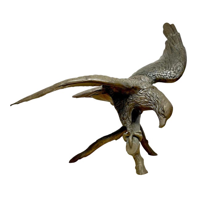 1960s Vintage Patinated Bronze Sculpture 'American Bald Eagle Upon Landing' For Sale