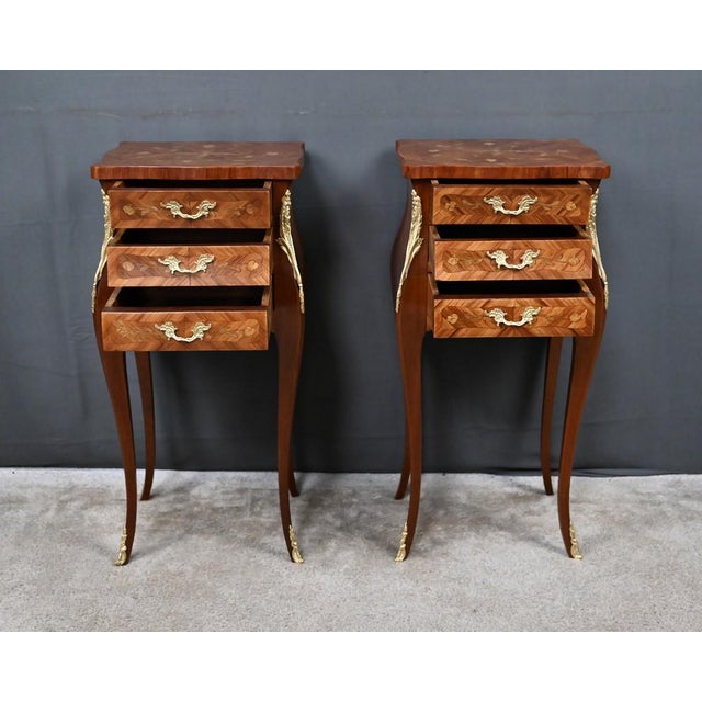 Mid-20th Century Louis XV Marquetry Bedside Tables, Set of 2 For Sale - Image 14 of 18