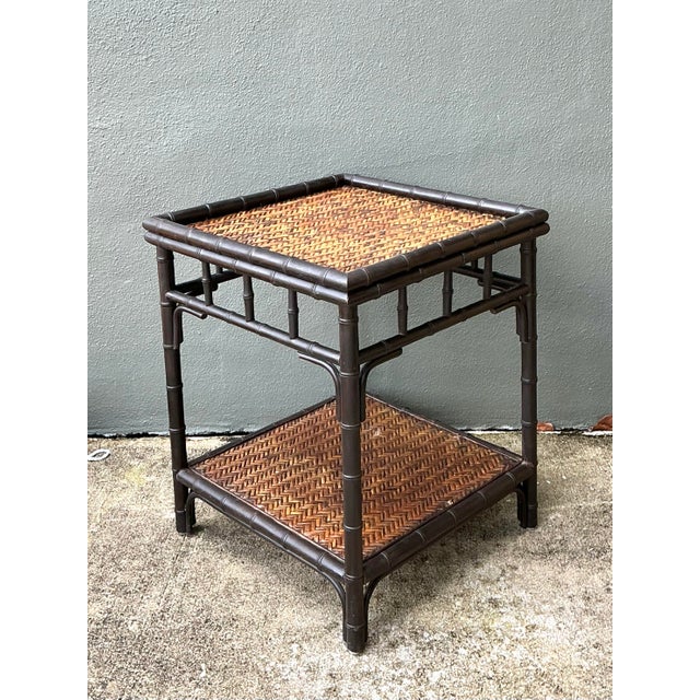 Late 20th Century Vintage Woven Rattan Side Table For Sale - Image 5 of 12