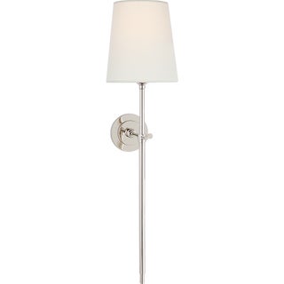 Thomas O'Brien for Visual Comfort Signature Bryant Large Tail Sconce in Polished Nickel with Linen Shade For Sale