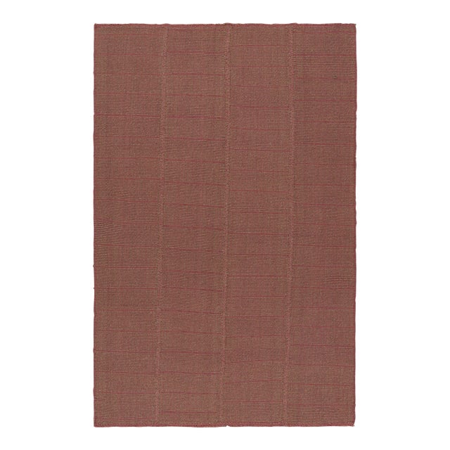 Rug & Kilim’s Modern Kilim Rug With Textural Stripes in Pink With Beige Accents For Sale