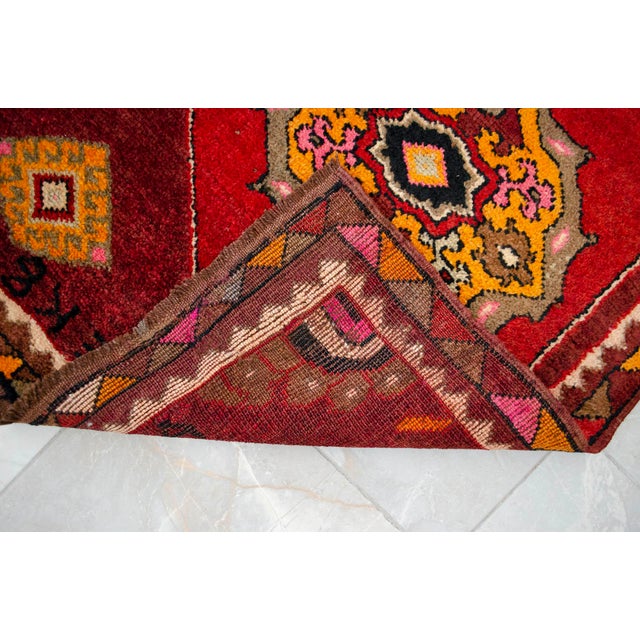 Vintage Hand-Knotted Turkish Area Rug Wide Hallway Rug Gallerie Runner Rug- 3′11″ X 12′6″ For Sale - Image 15 of 16