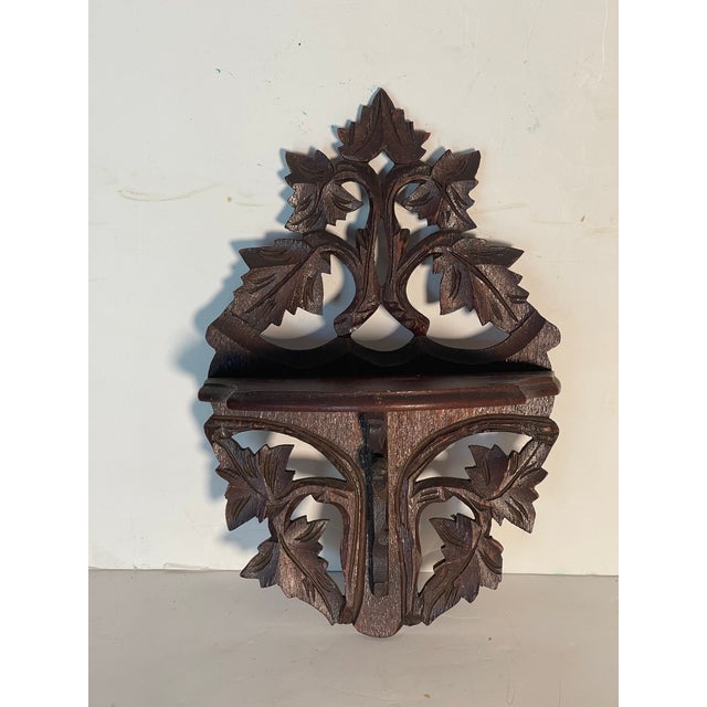 Rustic Antique Black Forest Carved Wood Wall Shelf Decorative For Sale - Image 3 of 4