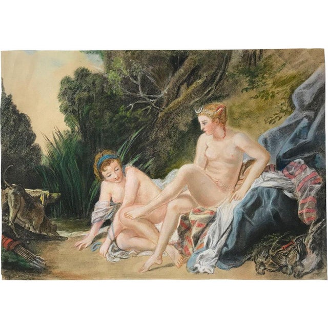 An original early 20th-century pastel drawing Diana Bathing after François Boucher.An impressive large pastel drawing,...