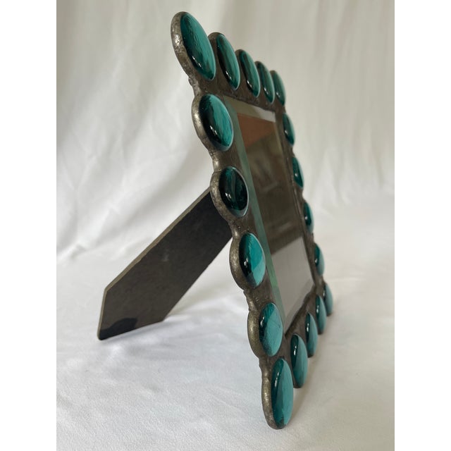 Modern Turquoise Stained Glass Jewels Pewter Picture Frame For Sale - Image 3 of 4