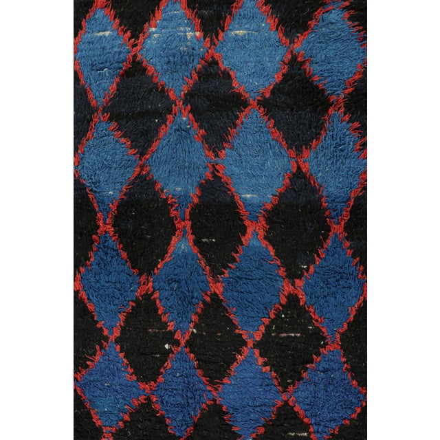 Moroccan Vintage Moroccan Rug in Black, Blue and Red Diamond Patterns, From Rug & Kilim For Sale - Image 3 of 7