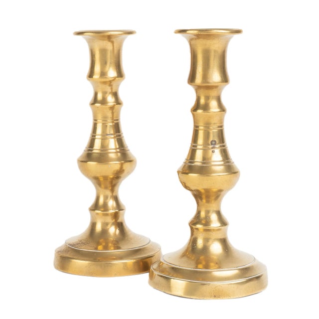 Metal Pair of Miniature Georgian Cast Brass Taper Sticks, 1820 For Sale - Image 7 of 7