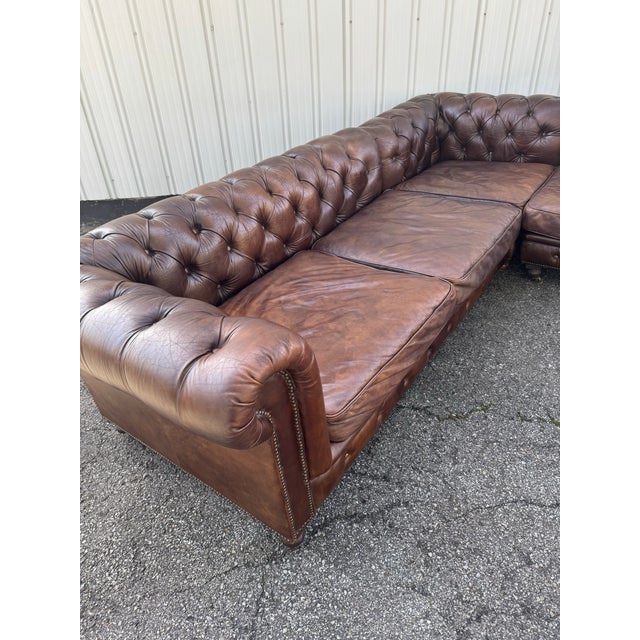 Animal Skin Restoration Hardware Leather Kensington Sectional For Sale - Image 7 of 12