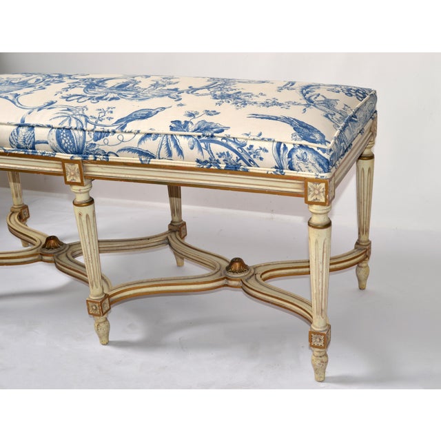 Louis XVI Bench Karges Furniture Co. HandCarved Hardwood Blue Motif Fabric Chairish
