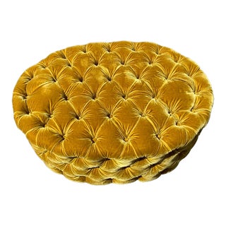1980s Vintage Yellow Tufted Ottoman For Sale