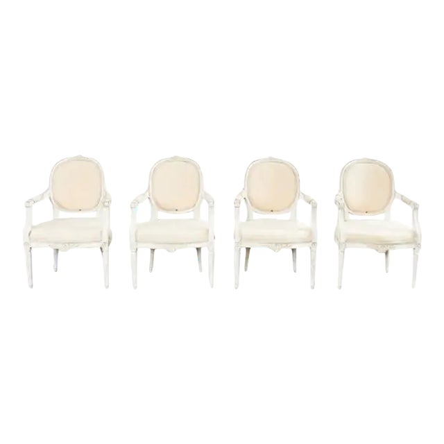 Set of Four Louis XVI Gustavian Style Painted Dining Armchairs For Sale