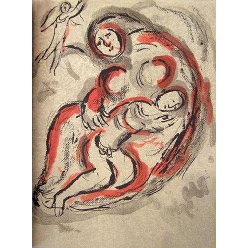 Original lithograph by Marc Chagall from The Bible of 1960 "Hagar in the desert" Unsigned 35 x 26 cm Excellent condition...