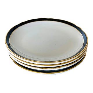 Vintage Jackson China Black & Gold Dinner Plates- Set of 4 For Sale