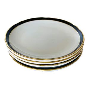 Vintage Jackson China Black & Gold Dinner Plates- Set of 4