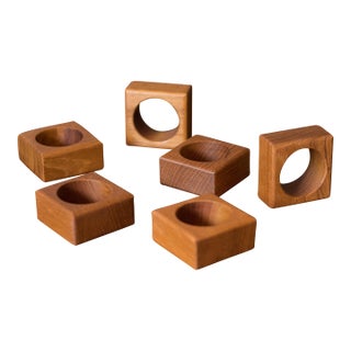 Mid Century Modern Solid Teak Napkin Rings, Set of 6 For Sale