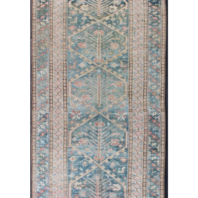Antique Geometric Design Persian Small Lori Rug in Light Teal and Pink For Sale - Image 4 of 11