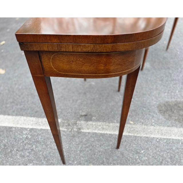 Pair of Vintage Baker Furniture Federal Style Inlaid Mahogany Card Tables For Sale - Image 10 of 17