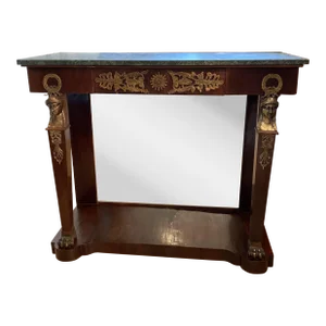 French Green Marble Top Neoclassical Mahogany Console Table