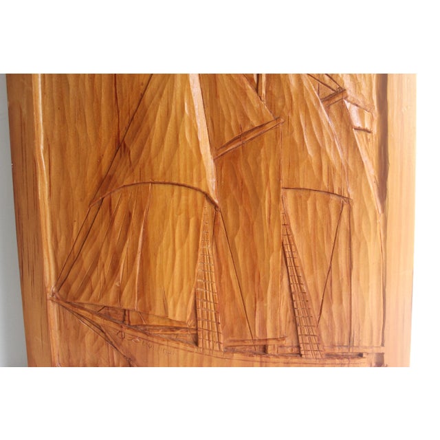 Mid 20th Century Vintage Carved Wood Bluenose Sailboat Wall Hanging Canadian Folk Art Handmade Wood Sculpture Signed by Artist For Sale - Image 5 of 6
