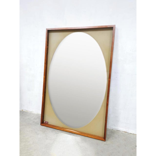 Large Vintage Wall Mirror in Glass & Wood, 1960s For Sale - Image 3 of 4
