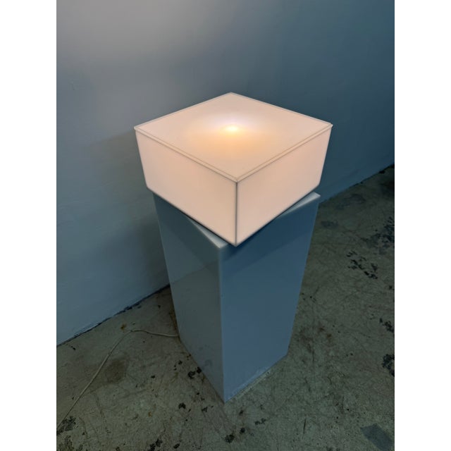 Haziza Haziza Illuminated and Motorized Rotating White Lucite Pedestal Table For Sale - Image 4 of 11